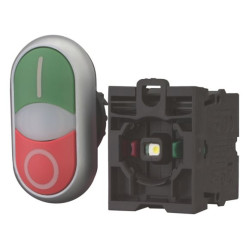 EATON - 216509 - M22-DDL-GR-X1/X0/K11/230-W - Double actuator pushbutton, RMQ-Titan, Actuators and indicator lights non-flush, momentary, 1 NC, 1 N/O, White lens, LED element, 85 - 264 V