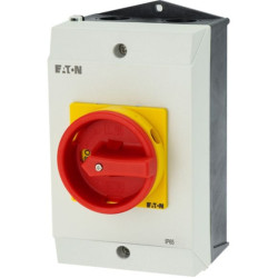 EATON MAIN SWITCH - 207297 - P1-25/I2/SVB/HI11 - Main switch, P1, 25 A, surface mounting, 3 pole, 1 N/O, 1 N/C, Emergency switching off function, With red rotary handle and yellow locking ring